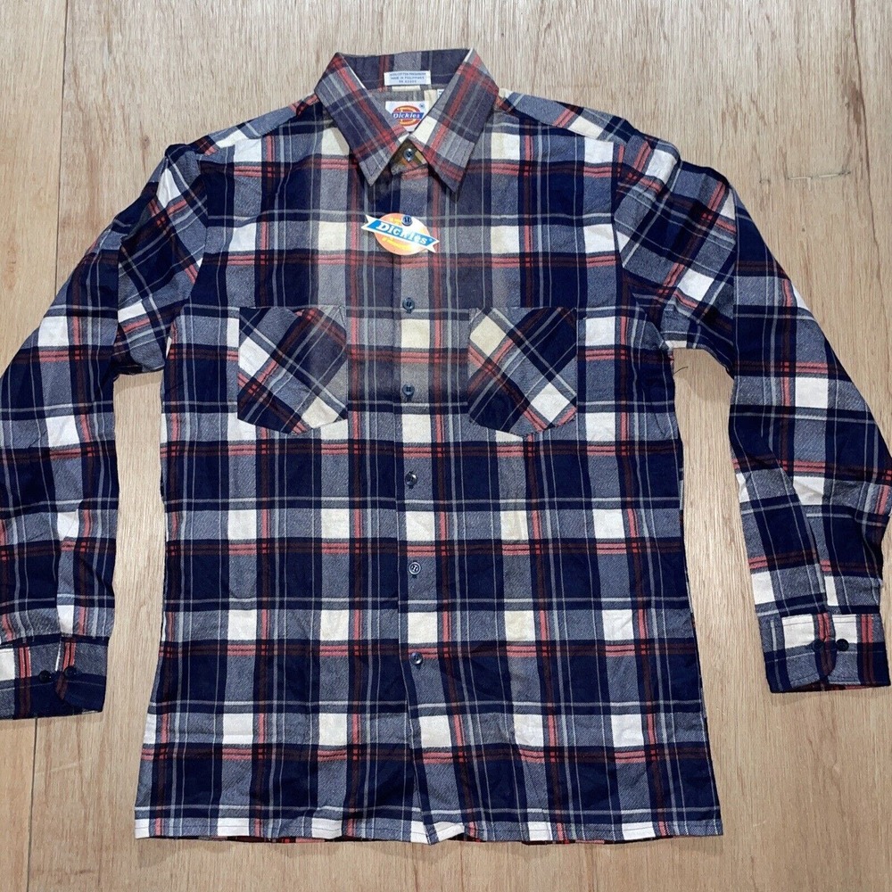 Vintage Dickies Blue Plaid Button Up Flannel Shirt New With Tags Medium